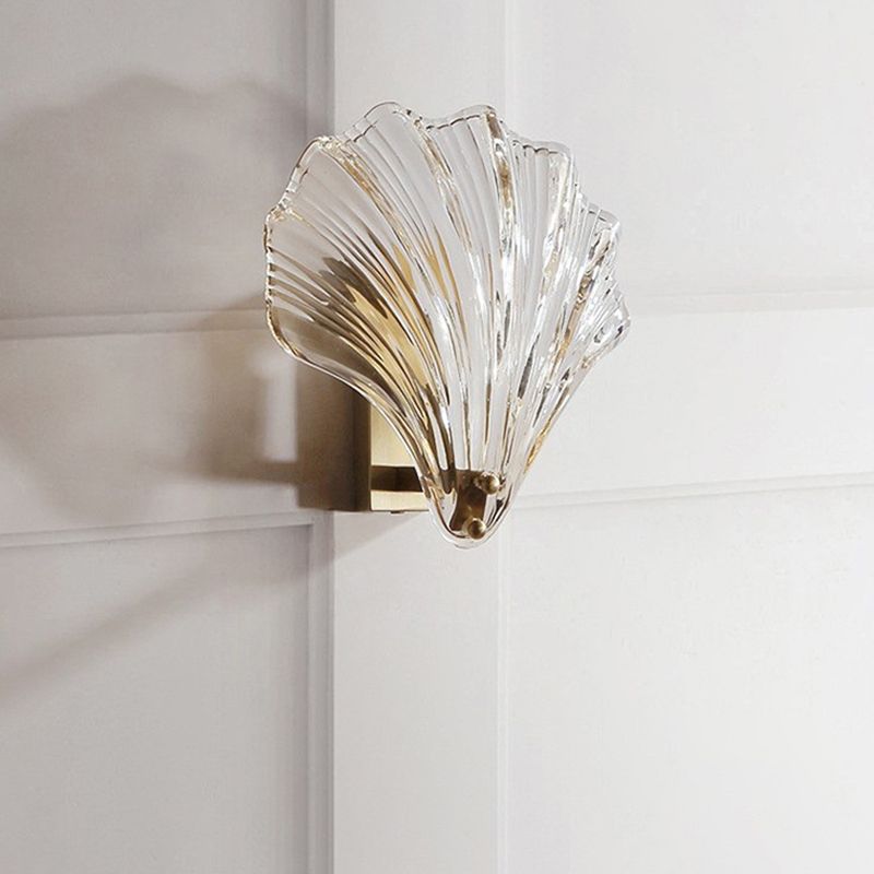 Glass Shell Shape Sconce Light Modern-Style 1 Light Wall Light Fixtures in Gold
