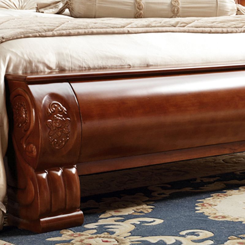 84.65 inch Wide Traditional Bed Rubberwood Bed Frame with Headboard