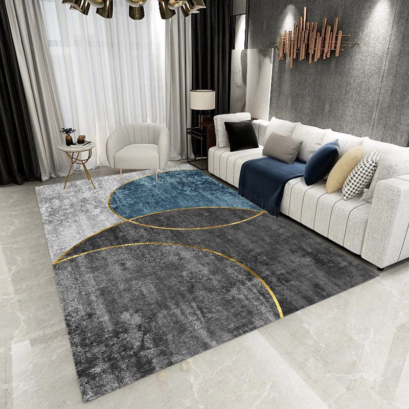 Grauer moderner Teppich Polyester Geometrischer Muster Teppich Nicht-Rutsch-Rückseite Teppich für Wohnkultur