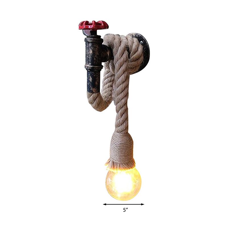 Water Pipe Metal Wall Light Lodge Style 1 Bulb Sconce Lighting Fixture with Hanging Rope in Beige