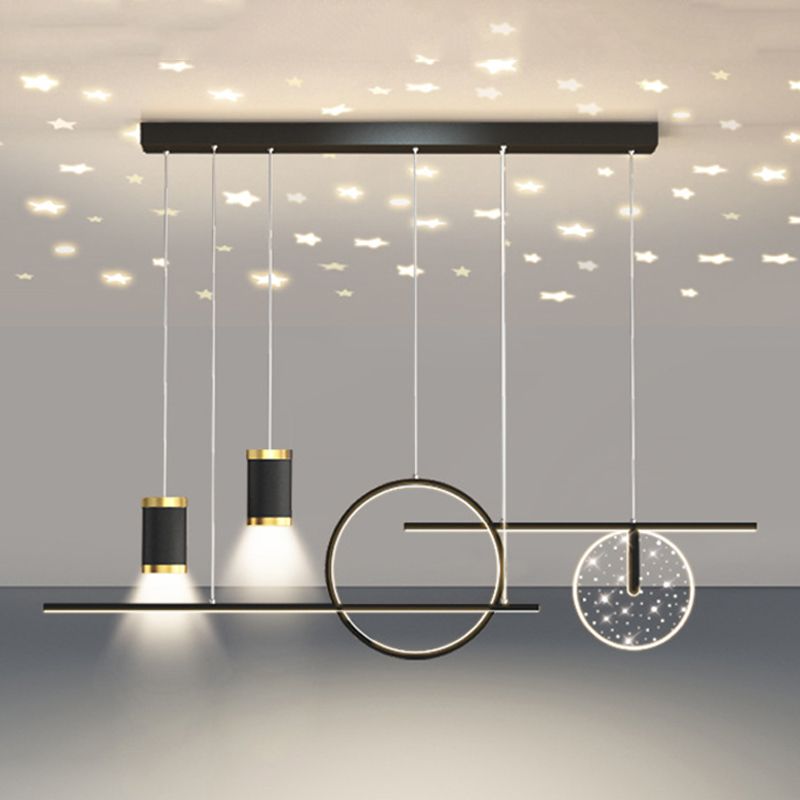 Modern Metal Island Light Geométrico 39.5 "Colgante de isla LED de ancho para comedor