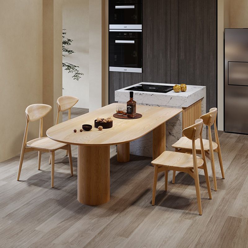 Free Form Dining Table Modern 3 Legs Wood Color Fixed Table of Solid Wood