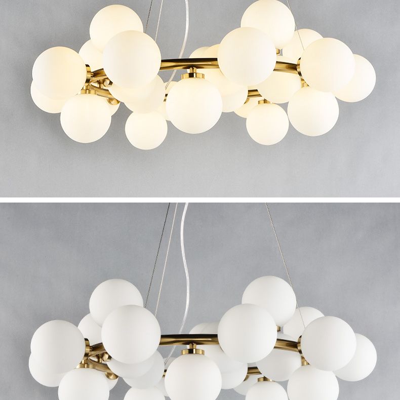 Glass Circular Hanging Pendant Light Contemporary Chandelier Pendant Light in White