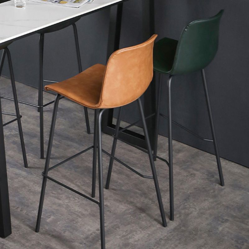 Faux Leather Dining Stools Low Back Bucket Bar Stools with Metal Legs