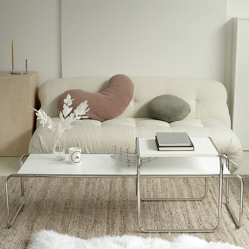 Contemporary Rectangle Solid Wood Coffee Table with Steel Sled Base