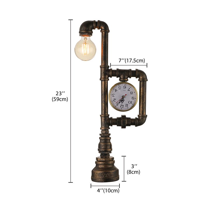 Brass 1 tavolo da testa Luce in stile rustico in ferro battuto tavolo da tavolo con decorazione dell'orologio