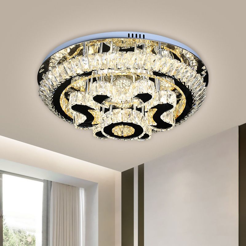 Tiered Ceiling Light Fixture Modern Clear Crystal Block Stainless-Steel LED Flush Mount Lamp for Living Room