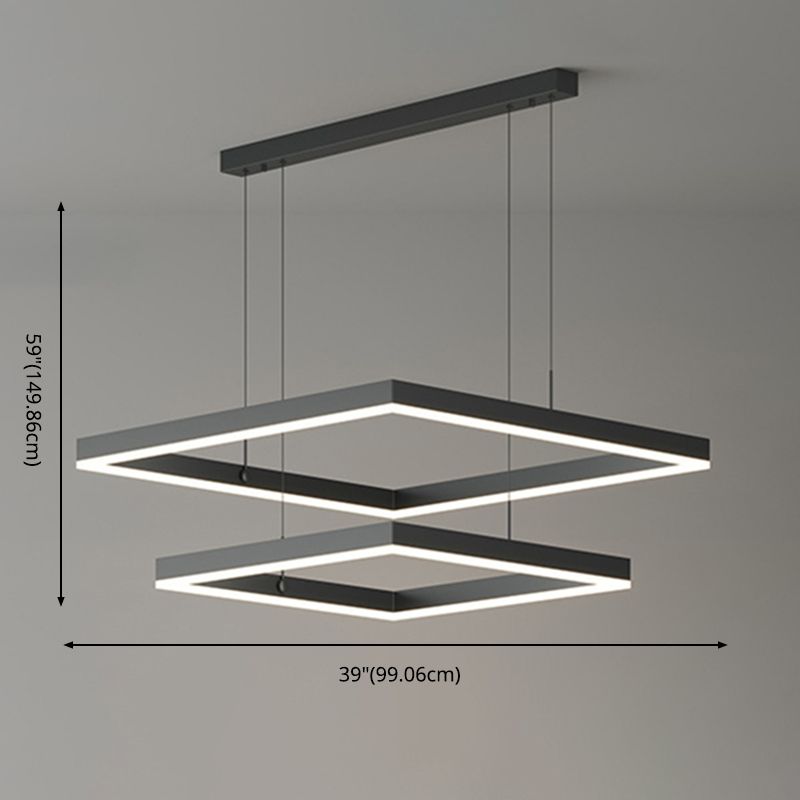 2-Tier Metal Chandelier Pendant Light Modern Style LED Black Hanging Ceiling Light
