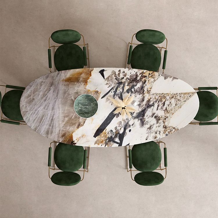 Sintered Stone Home Desk Luxury Oval Shape Fixed Table for Dining Room