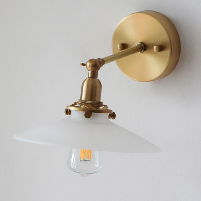 Industrial Style Flared Wall Lamp Light Glass 1 Light Wall Mounted Lighting in Gold