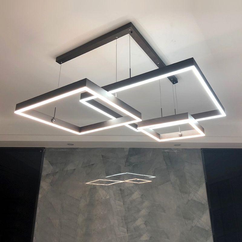 Contemporary 3-Tier LED Hanging Ceiling Lights Black Aluminum Pendant Chandelier for Living Room