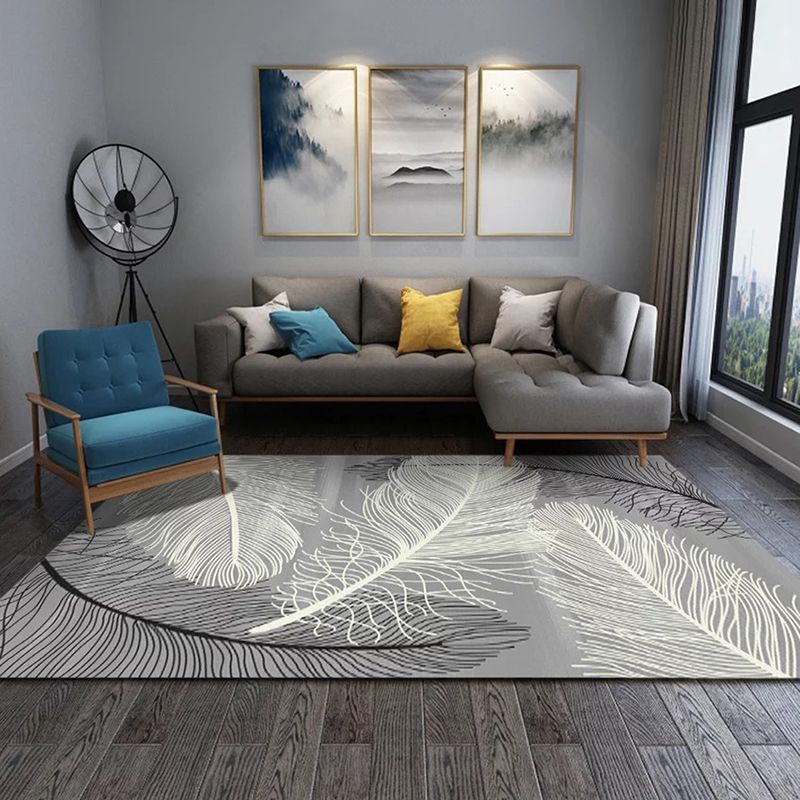 Trendy Feather Pattern Rug Modern Simple Carpet Polyester Non-Slip Backing Rug for Living Room