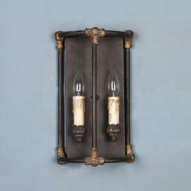Finitura nera 2 teste da parete Light Sconce Warehouse Candela in metallo Monte lampada