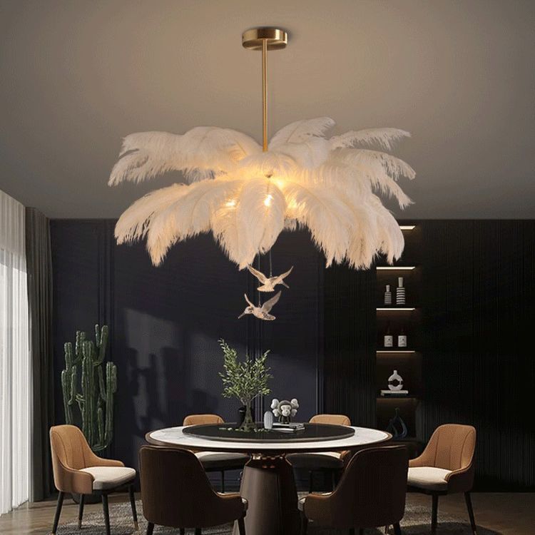 Ostrich Feder Deckendecke Kraut Kronleuchter moderner nordisch kreativer weißer Hang Deckenleuchte für Schlafzimmer