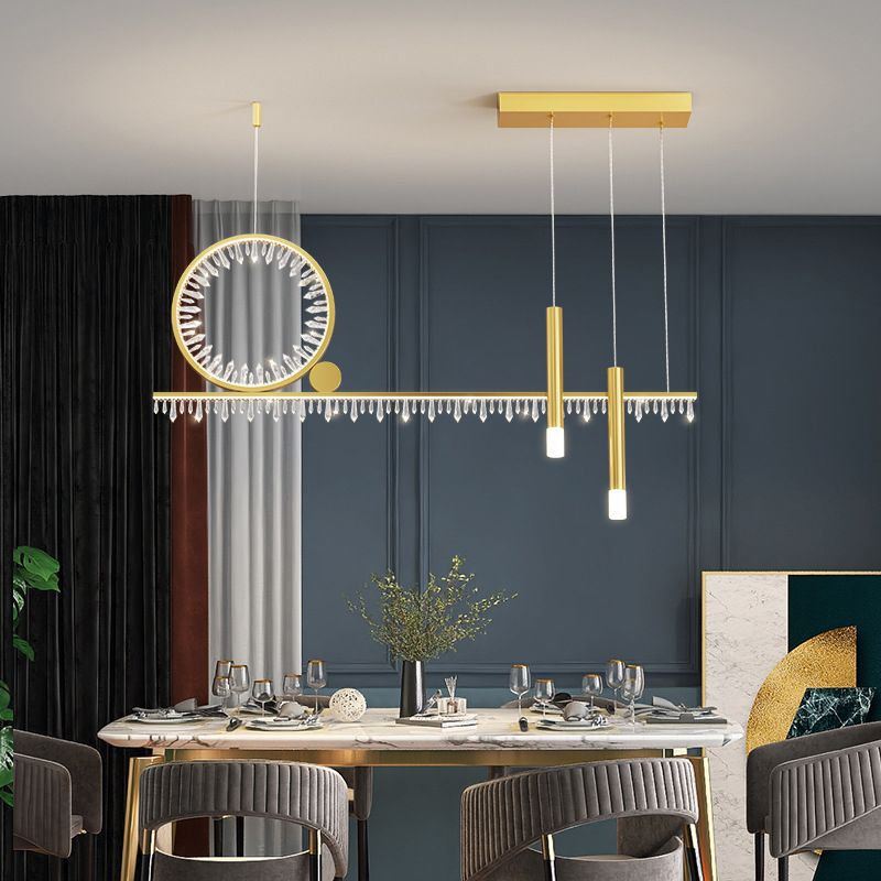 Crystal Linear Island Lamp Simplicity LED Suspension Light for Dining Room