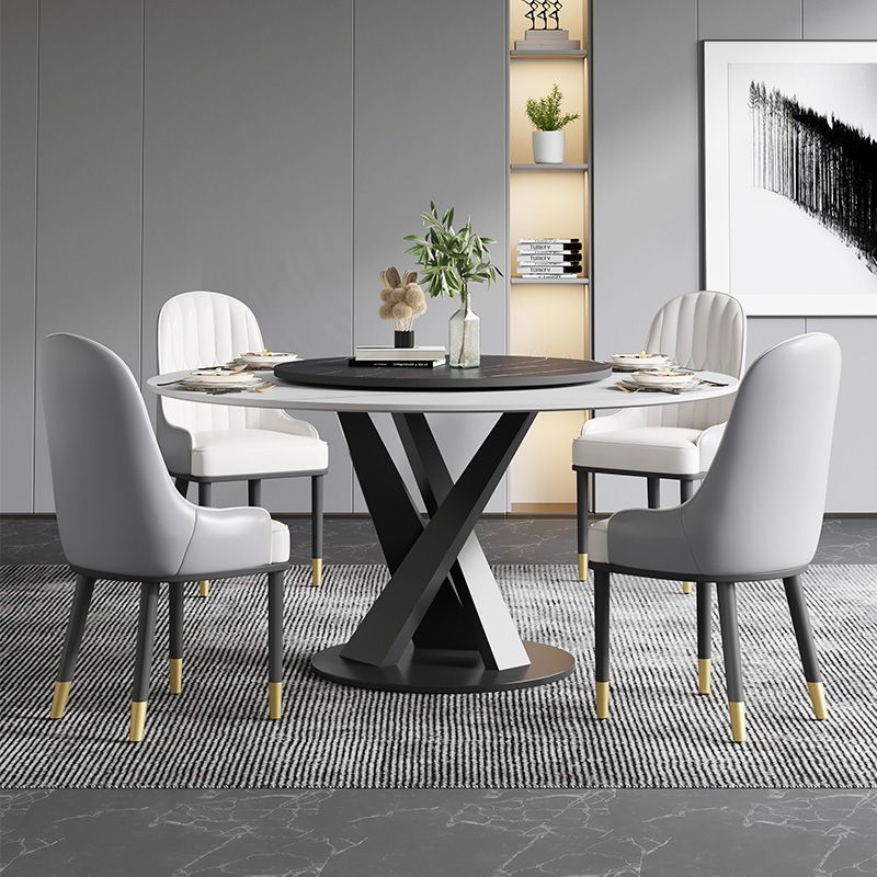 Modern Round Table Sintered Stone Dining Table with Turntable for Home