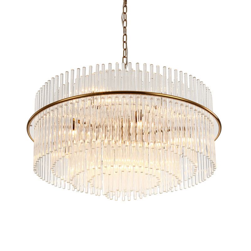 Modernism Tiered Ceiling Chandelier Crystal 9 Heads Pendant Light Fixture in Gold with Metal Chain