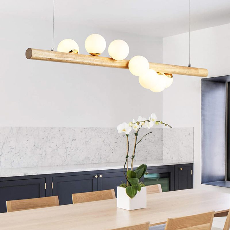 Contemporary Wood Kitchen Island Lighting Globe Shaded Ceiling Light for Room