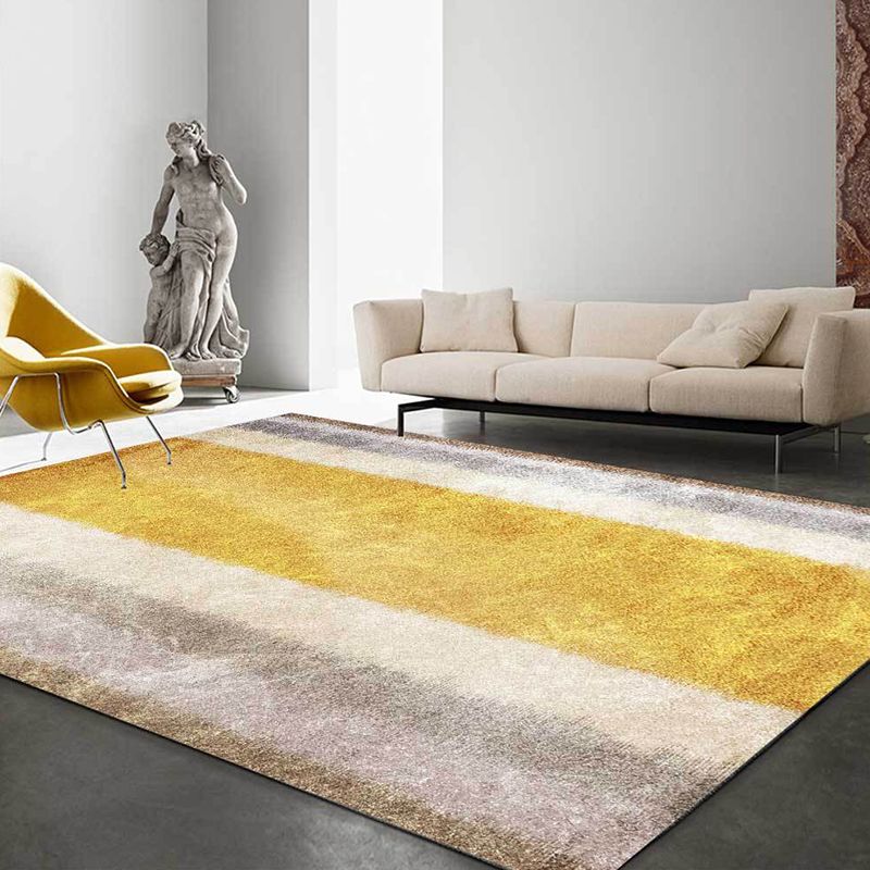 Contemporary Colorblock Rug Yellow Polyester Rug Machine Washable Non-Slip Area Rug for Bedroom