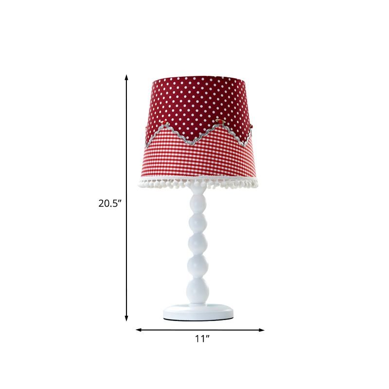 Lampada da scrivania a botte moderna Legno 1 tavola rossa a testa con tonalità in tessuto per camera da letto
