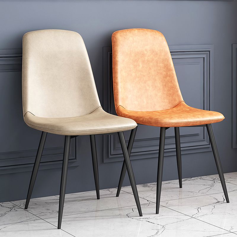 Silla lateral de comedor de metal contemporáneo, silla individual con respaldo sólido sin brazos