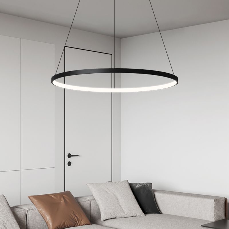 Contemporary Circle Shape Pendant Chandelier Metal Single Light Pendant Lighting in Black