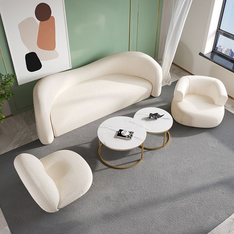 White Contemporary Tight Back Sofa Fabric Sloped Arm Curved Sofa