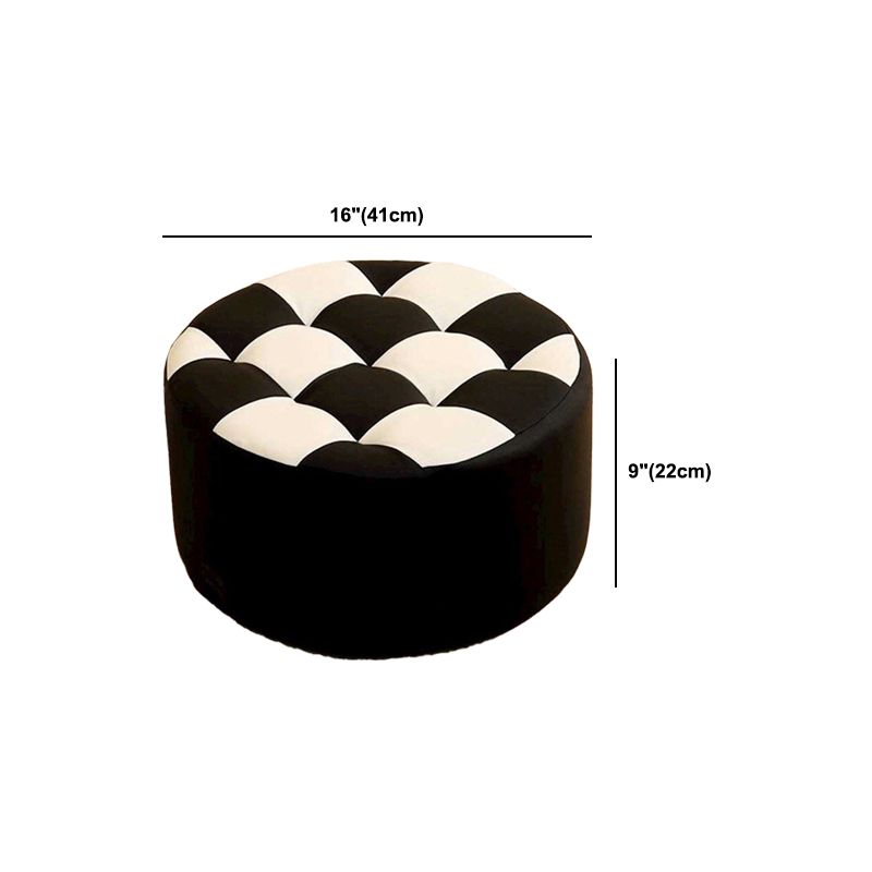 Modern Stain Resistant Standard Round Check Pattern Leather Pouf for Drawing Room