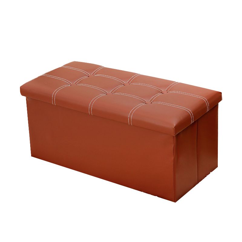 Modern Square Ottoman Foldable Water Resistant Tufted Faux Leather Ottoman with Storage