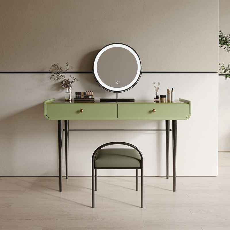 16.53" Wide Glass Makeup Counter Green Vanity Tables with 2 Storage Drawers
