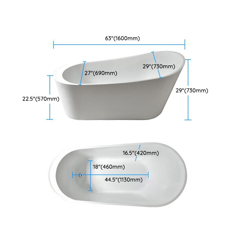 Slipper Modern Bath Oval White Soaking Acrylic Stand Alone Bathtub