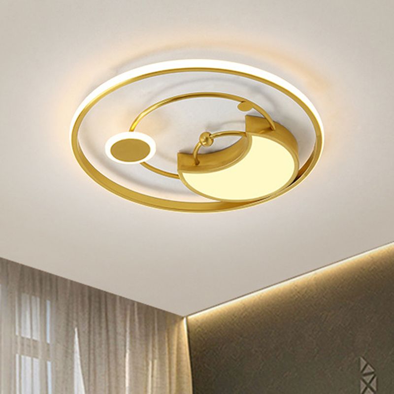 Acryl Mond und Ring Flushmount Lampe Nordische Stil LED Flush Licht-Armatur in Gold