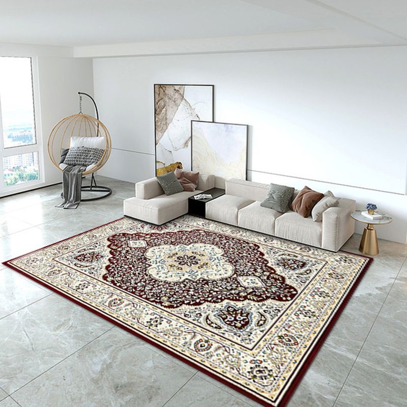 Brown Medallion Print Area Rug European Polyester Area Carpet Stain Resistant Rug for Living Room