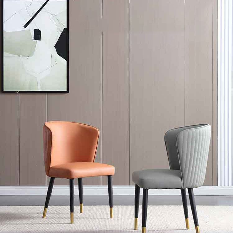 Orange and Gray Dining Chairs Glam Faux Leather Armless Side Chair