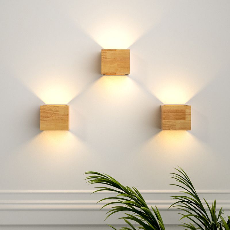 Modern Minimalist LED Wall Lamp Wooden Rectangular Wall Light for Bedroom