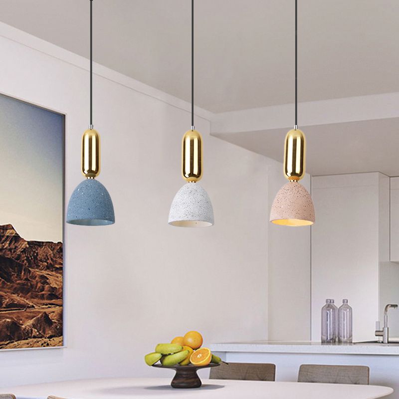 Macaron Dome Cluster Pendant Light Terrazzo 3 Lights Restaurant Plafond Plafond en blanc rose-bleu avec canopée linéaire