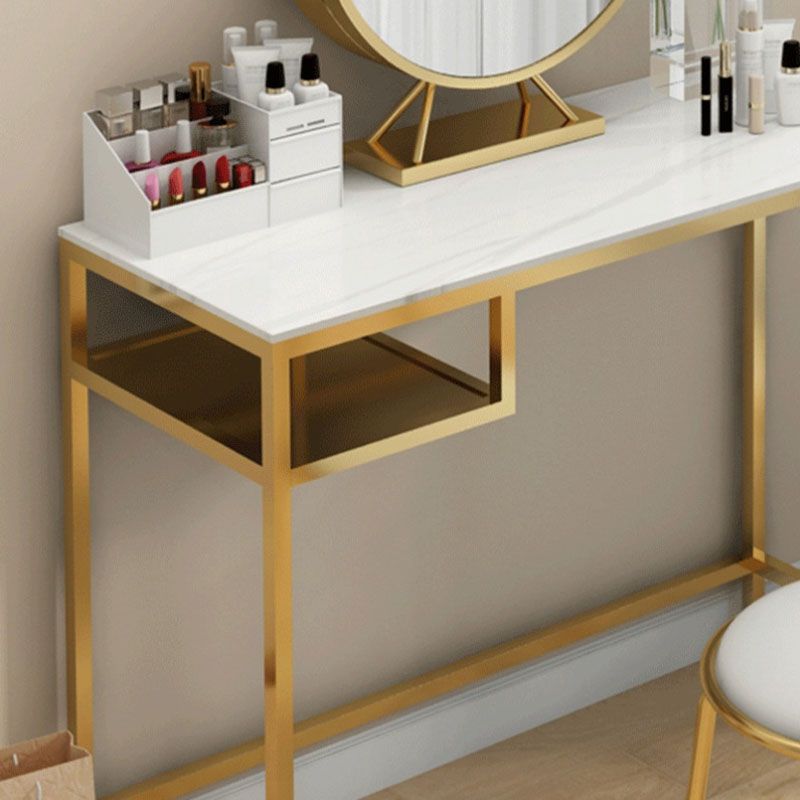 Glam Metal Vanity Makeup Table Set Slate Top Vanity Dressing Table
