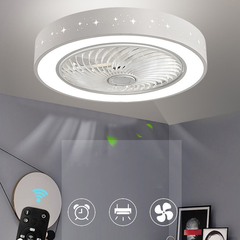 Schlafzimmer Lüfterleuchte Nordic White Semi Flush Deckenlampe mit Trommelmetallschatten