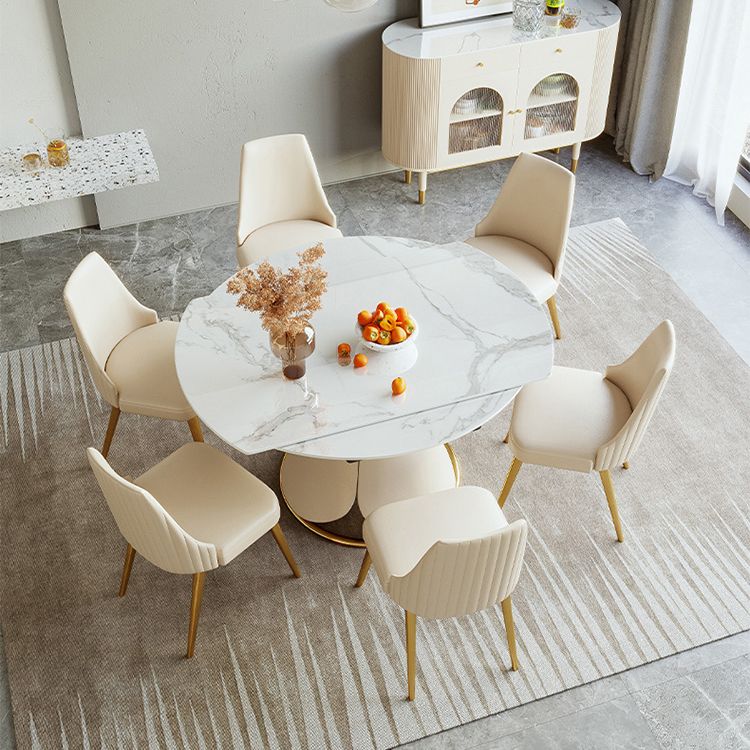 Glam 1/4/5/6/7 Pieces Dining Set Round Stone Dining Table for Dining Room