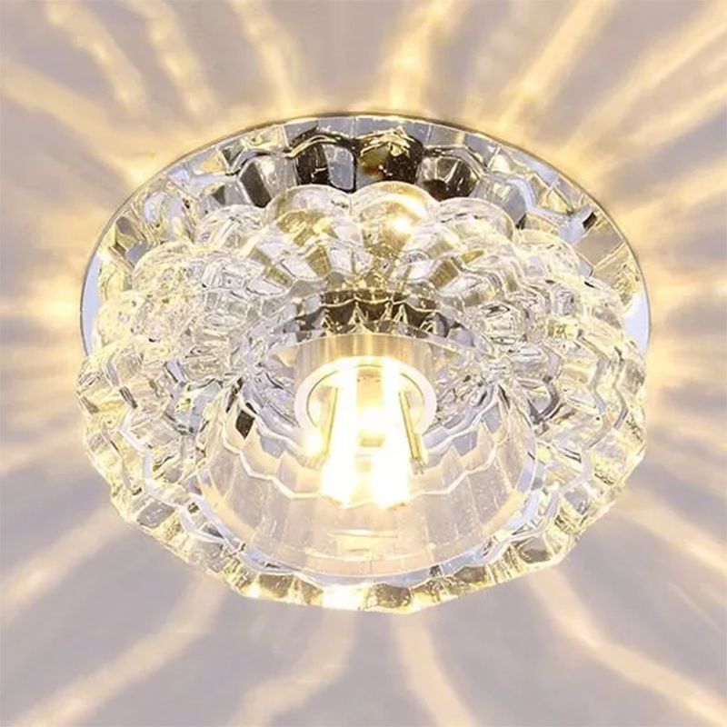 Floral Shape Clear Crystal Flush Mount Round Flushmount Ceiling Fixture