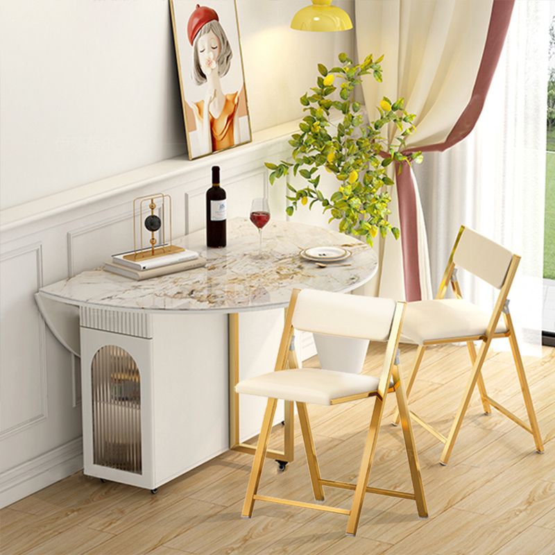 Modern Dining Set 1/3/7 Pcs Sintered Stone Folding Table with Upholstered Chairs