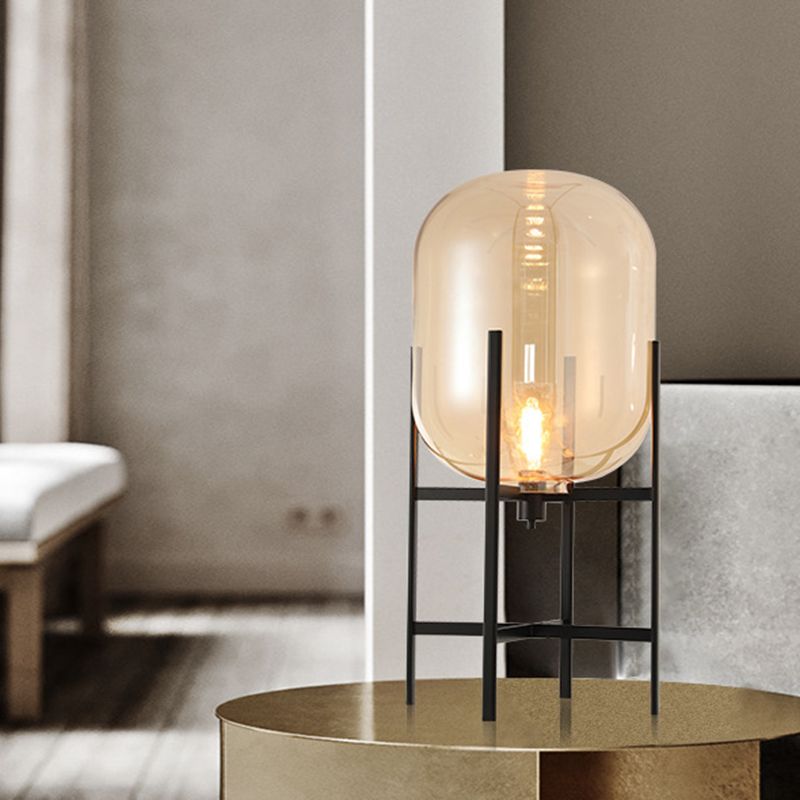 Bubble Desk Lamp Contemporary Amber/Smoke Gray Glass 10.5"/15" Wide 1 Light Black Task Lighting
