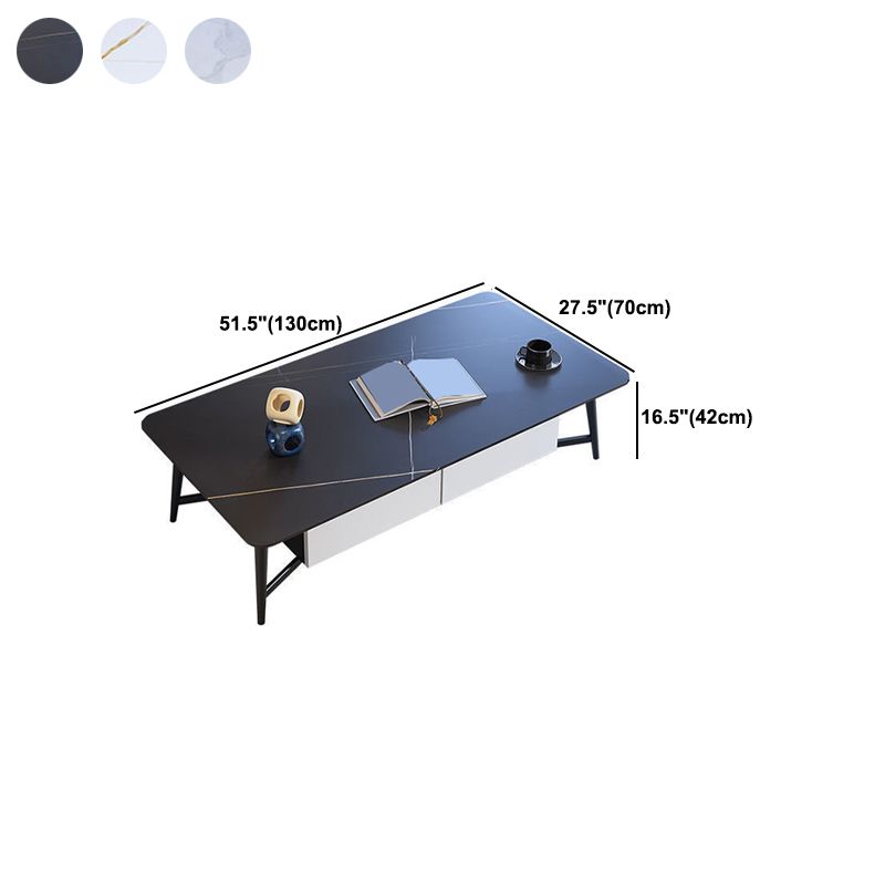 Modern Style Rock Slate Top White Gold/white/black Gold Metal Leg Coffee Table