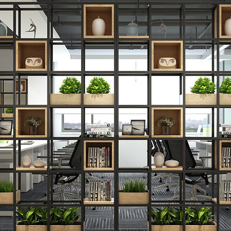 Moderno libreria etagere aperta con piattaforma in legno di pino con cornice di ferro nero