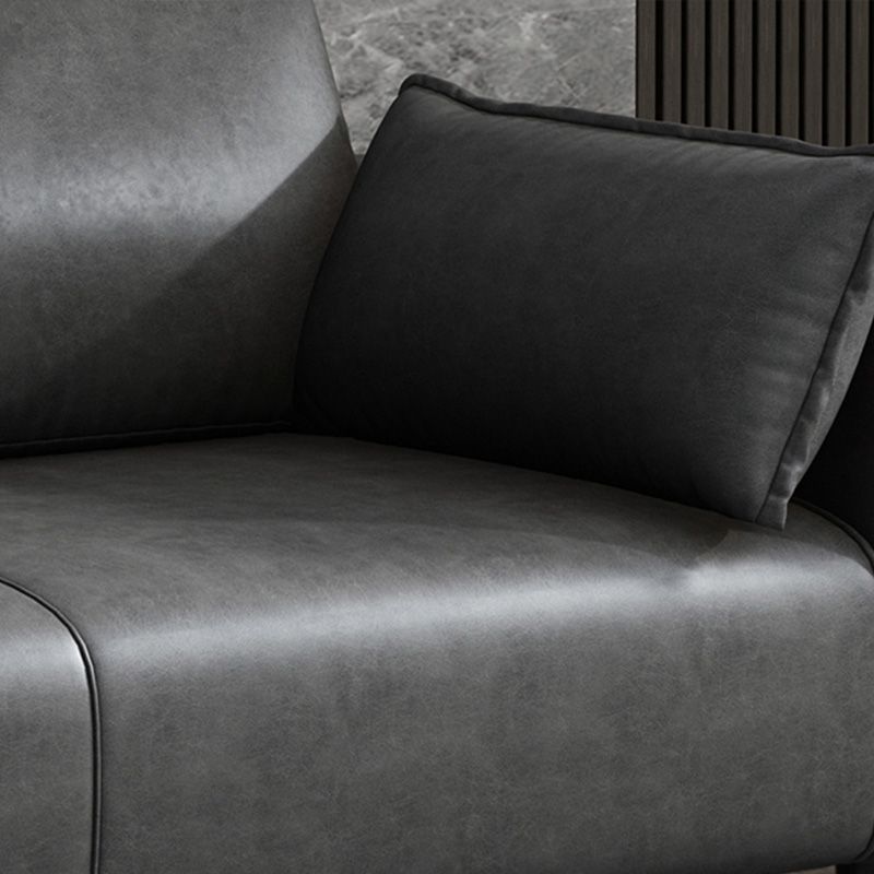 Modern 2-seat Sofa Faux Leather Tuxedo Arm Sofa with 2 Pillows