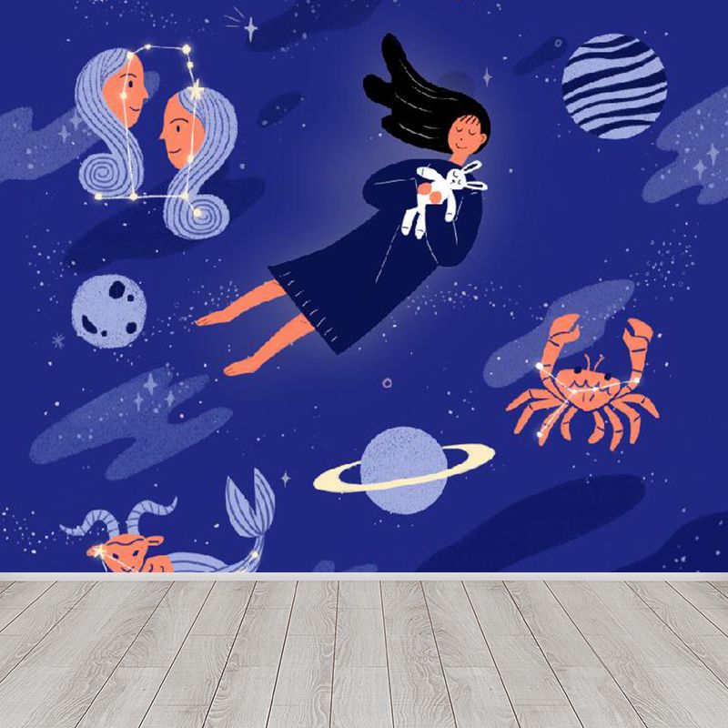 Modern Constellation Mural Non-Woven Stain Resistant Purple Wall Decor for Living Room