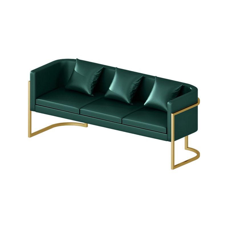 Modern Tuxedo Arm Sofa in Gray/White/Green, Leather Sofa with Pillow