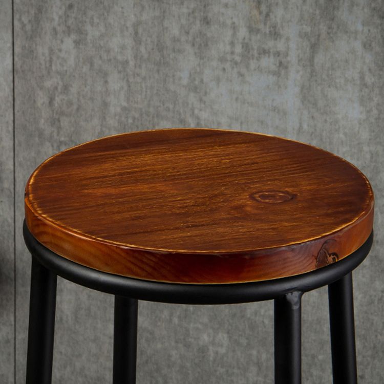 Industrial Armless Barstools Wooden Round Seat Counter Height Stools in Black