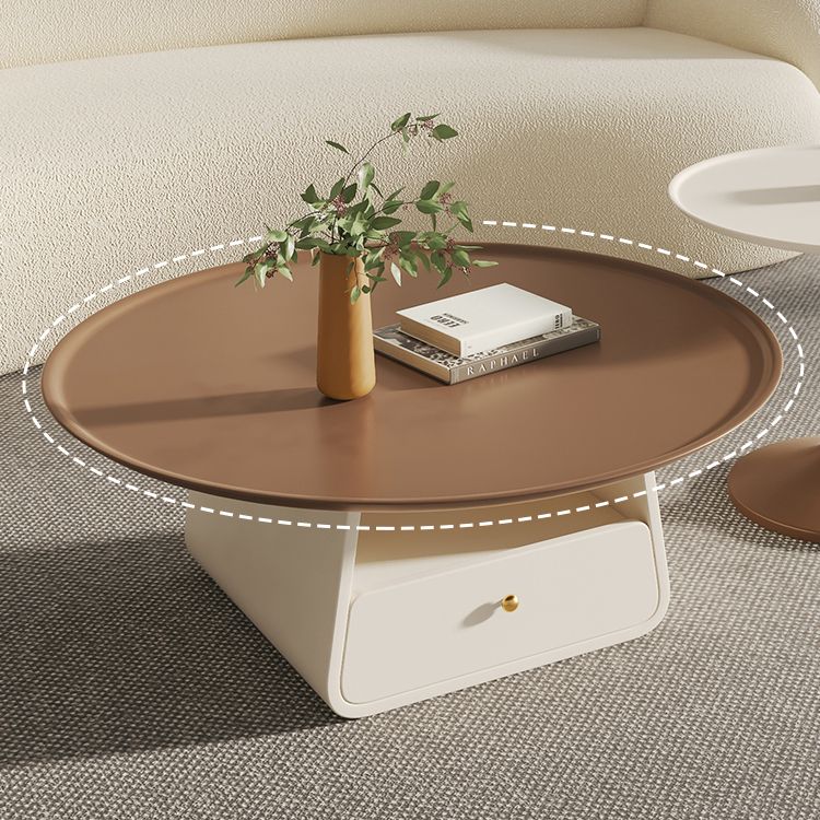 Pedestal 2-Piece Coffee Table Set Modern Round Tray Top Cocktail Table with Storage