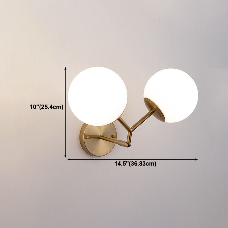 Living Room Wall Lamp Modern Style Brass Wall Sconce with White Glass Ball Shade